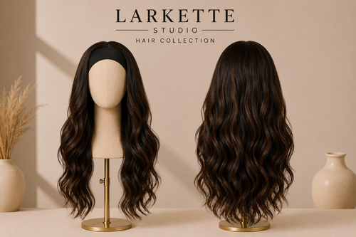 The Aspen - 30 Inch Ombré Honey Brown Headband Wig - Front and Back View