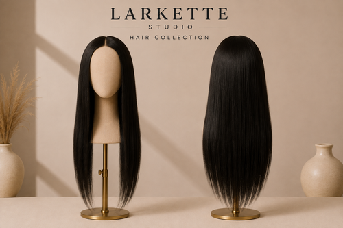 The Barcelona Luxe - 24 Inch Deep Black Wavy Human Blend Wig - Front and Back View