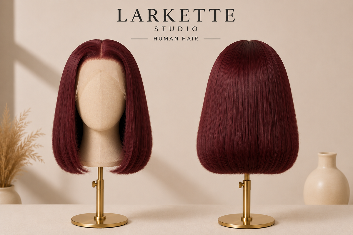 The Bordeaux Bob - 99J Burgundy Lace Front Bob Wig - Front and Back View
