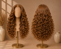 The Budapest Bloom - 24 Inch Auburn Ginger Curly Human Blend Lace Front Wig - Front and Back View