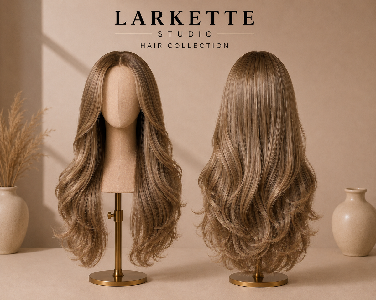 The Capri Honey Waves - 22 Inch Brown Wavy Kanekalon Lace Front Wig - Front and Back View