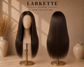 The Lisbon Luxe Length - 24 Inch Dark Brown Straight Human Blend Lace Front Wig with Bangs - Front and Back View