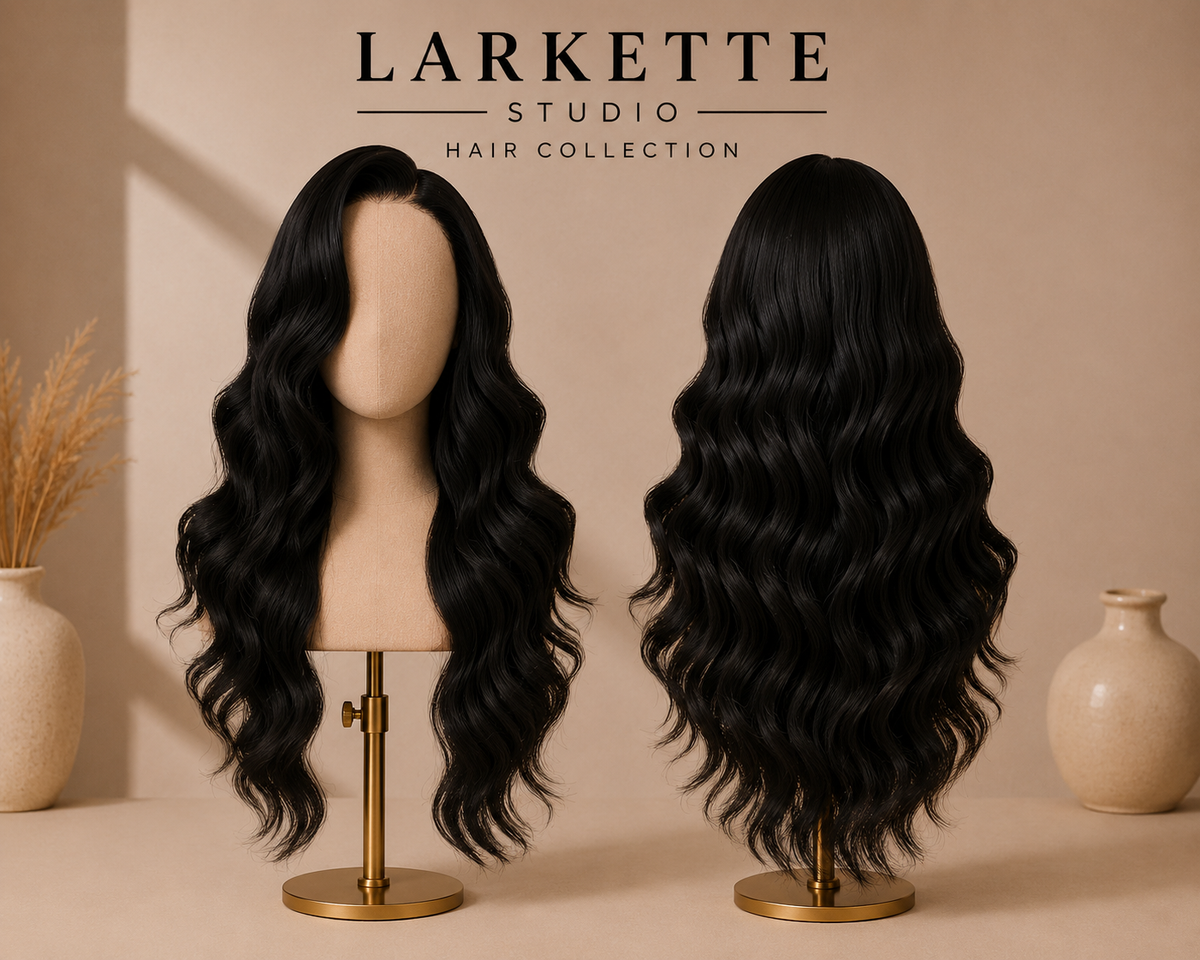 The Madrid Curl - 26 Inch Body Wave Human Blend 13x6 Lace Front Wig - Front and Back View