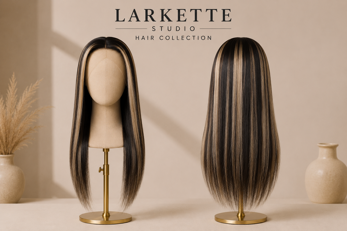 The Monaco - 24 Inch Balayage Wavy Human Blend Wig - Front and Back View