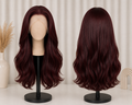 The Monaco Scarlet Silk - 22 Inch Burgundy Wavy Kanekalon 13x6 Lace Front Wig - Front and Back View