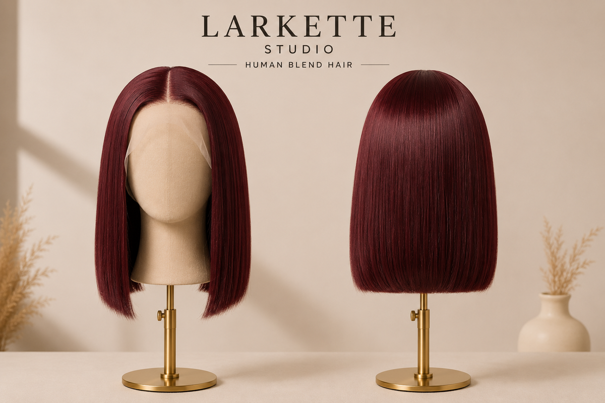 The Ravenna Sleek - Burgundy Lace Front Bob Wig - Front and Back View