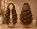 The Riviera Curl - 26 Inch Two-Tone Brown Loose Curl Human Blend Lace Front Wig - Front and Back View