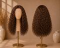 The Santorini Siren - 22 Inch Brown Kinky Curly Heat Resistant Synthetic Lace Front Wig - Front and Back View
