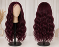 The Sicily Sangria Flow - 26 Inch Burgundy Body Wave Human Blend Lace Front Wig - Front and Back View