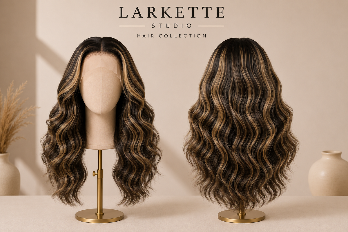 The Brandy - 26 Inch Long Wavy Human Blend Wig - Front and Back View